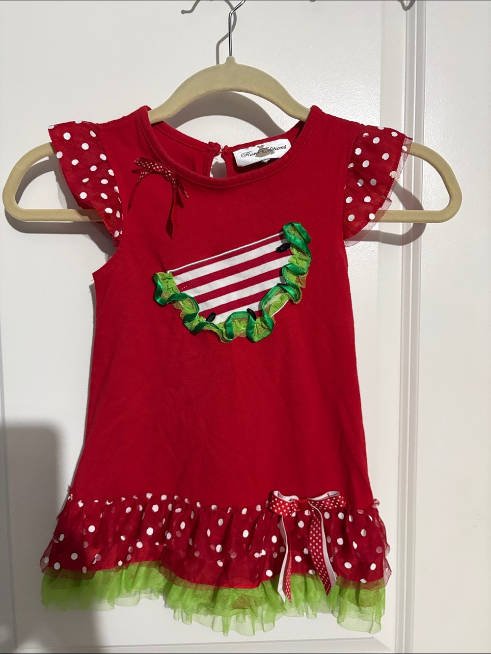 Rare Editions Red Girls Watermelon Dress with Polka Dot Accent